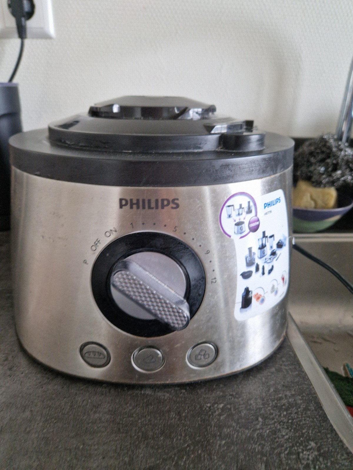 Philips HR7778 Foodprocessor - met accessoires, 2 tot 3 liter, Ophalen of Verzenden, Niet werkend, 3 snelheden of meer
