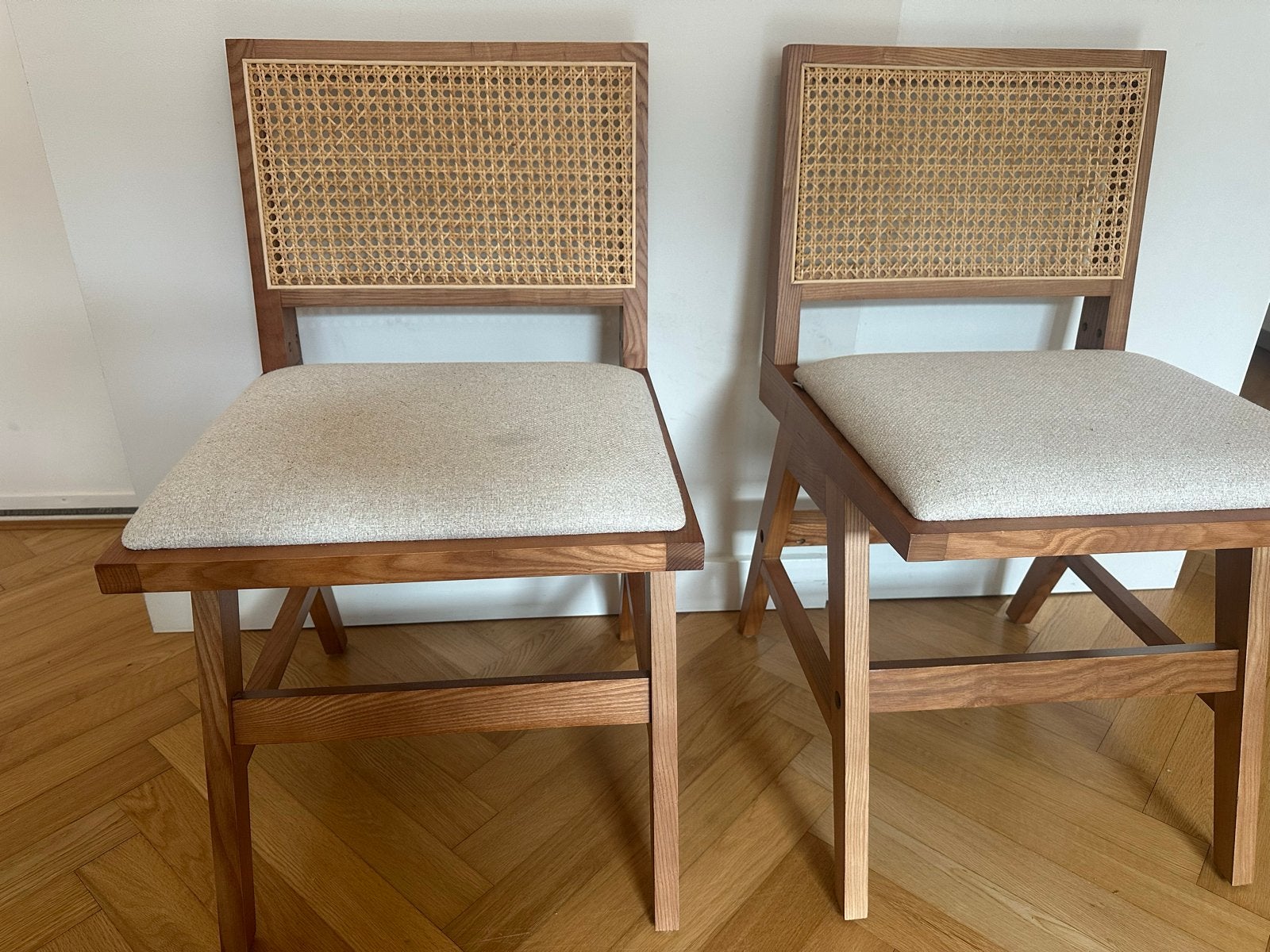 Set van 2 SKLUM houten stoelen met rotan rugleuning, Ophalen