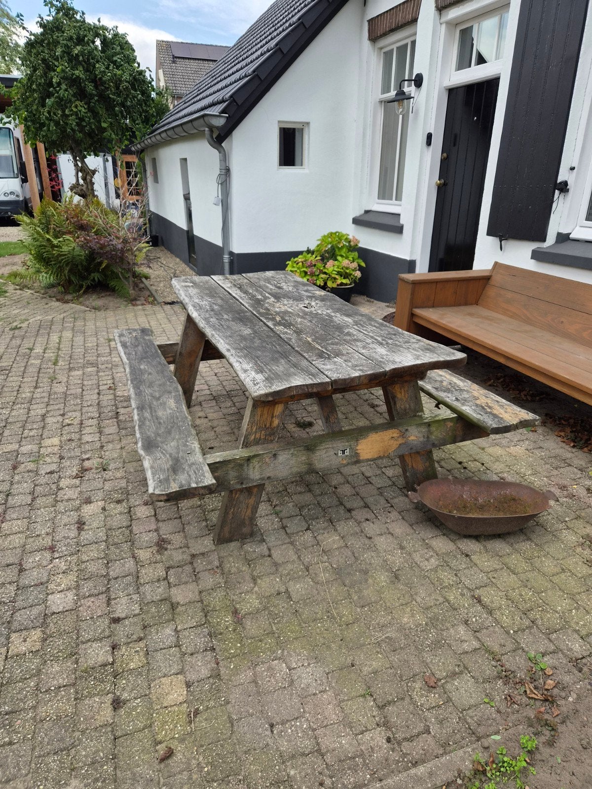 Robuuste houten picknicktafel - Ideaal voor buiten, Tuin en Terras, Ophalen of Verzenden, Gebruikt, Rechthoekig, Hout