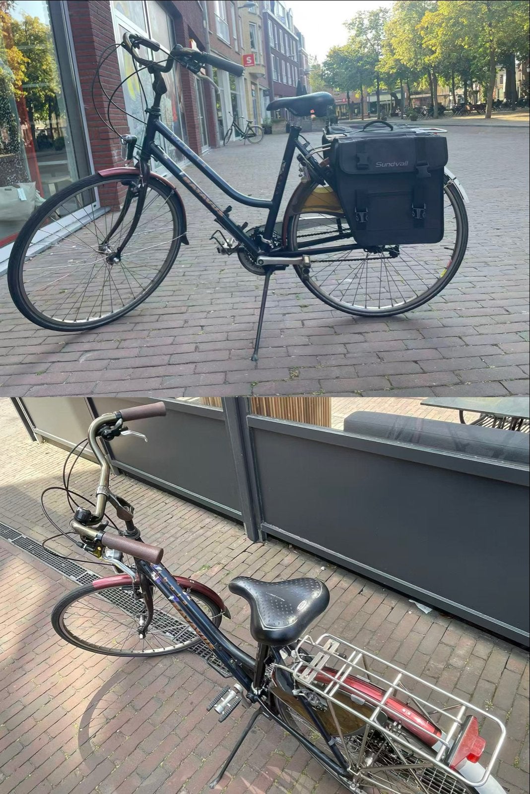 Damesfiets met lage instap en fietstassen, Velgrem, Ophalen, Overige merken, 53 tot 56 cm