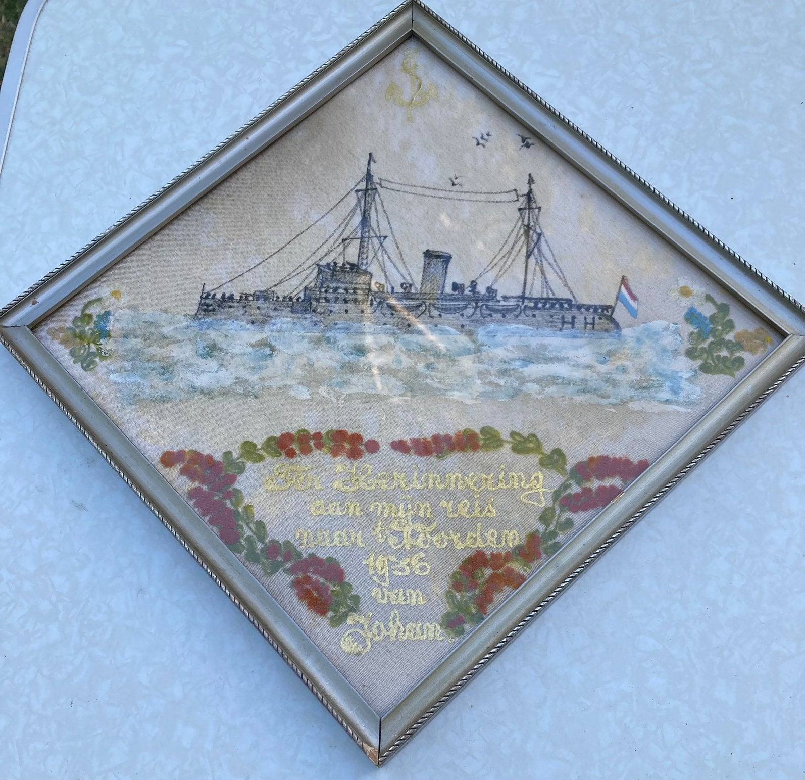 Herinnerings doekje 1936 Reis Johan Militair, Antiek en Kunst, Ophalen