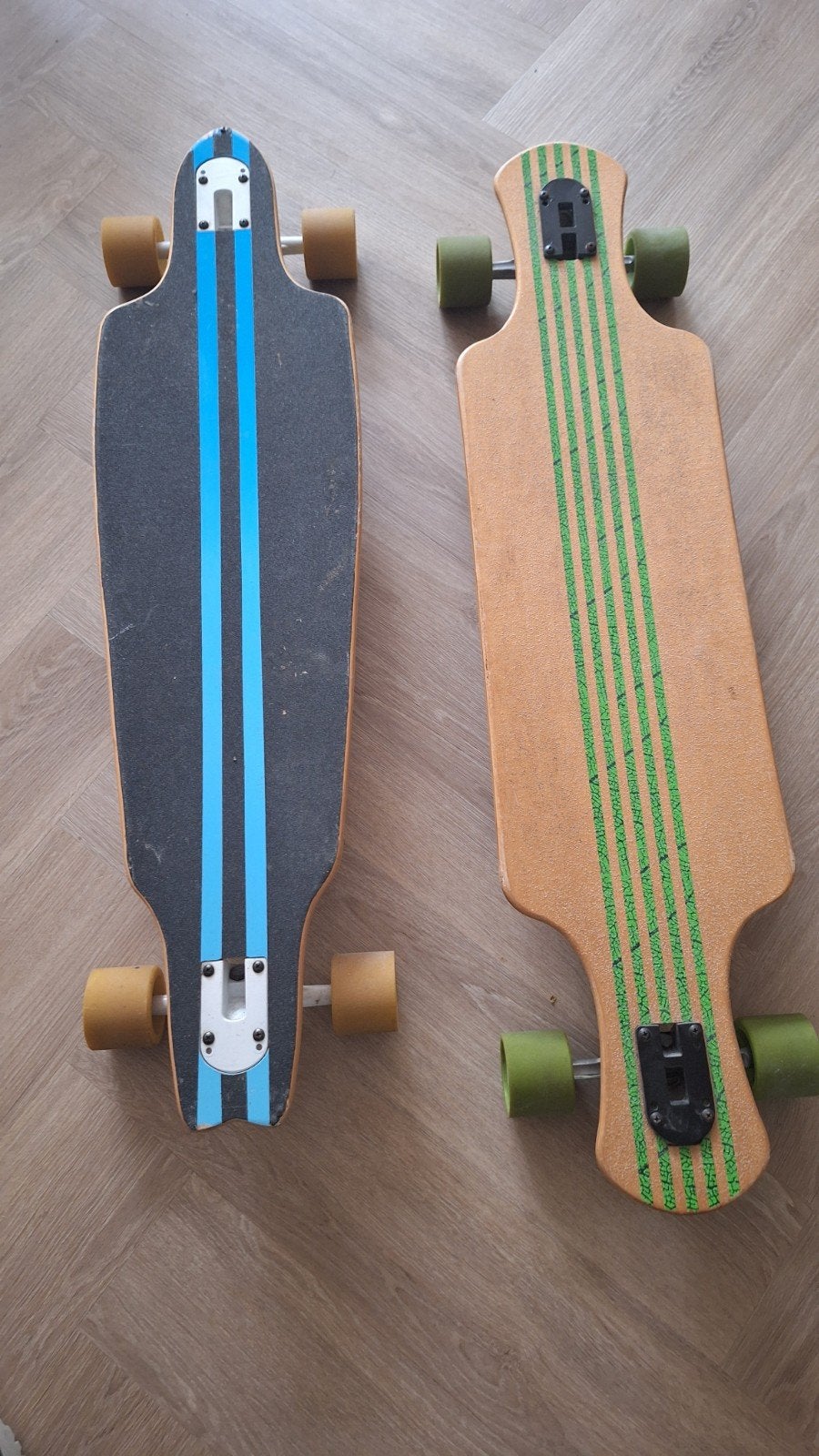 Twee Longboards - Saterno en groen/hout design, Ophalen of Verzenden, Gebruikt, Skateboard, Longboard