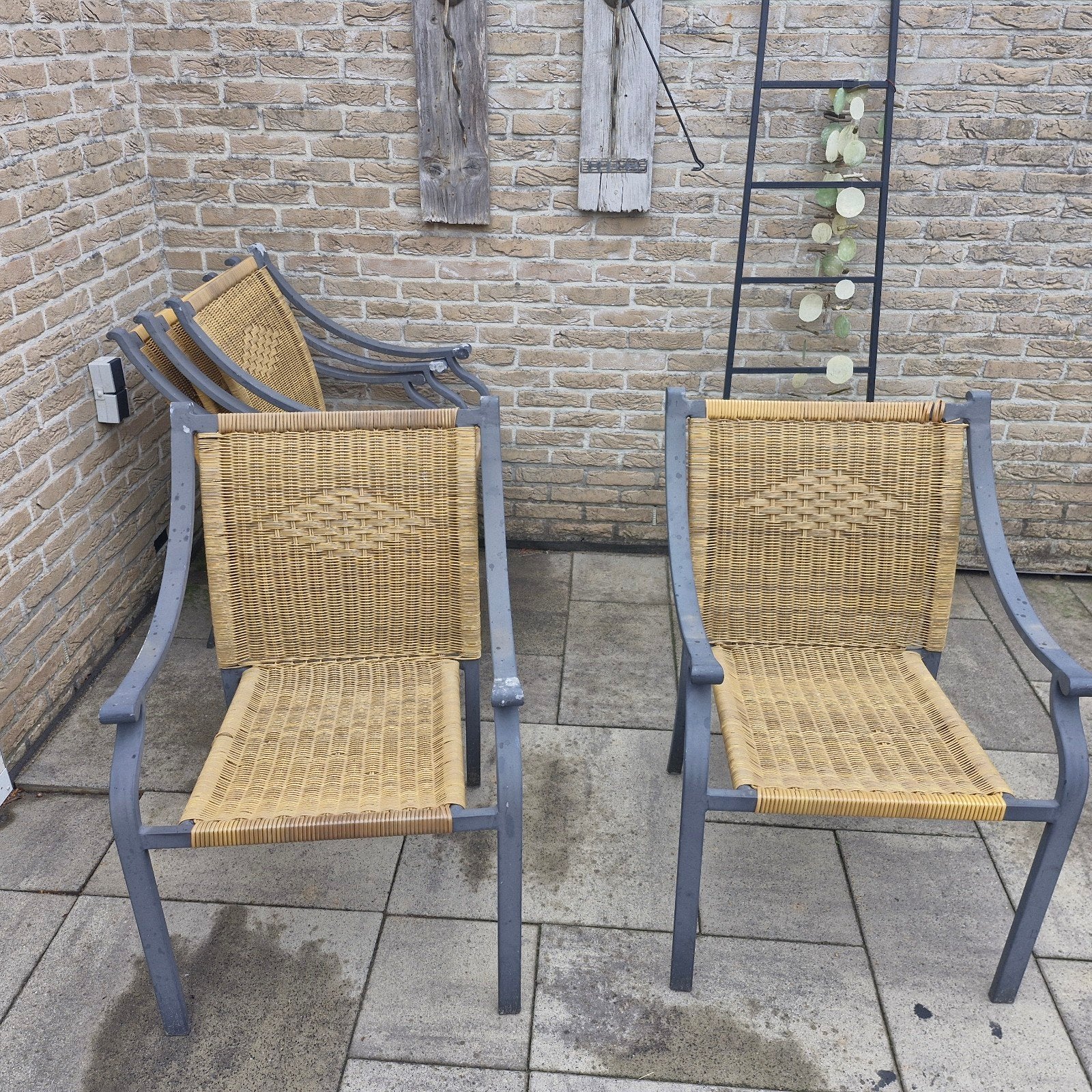 Set van 5 tuinstoelen met rotan zitting en rugleuning, Tuin en Terras, Tuinstoelen, Ophalen, Gebruikt, Rotan
