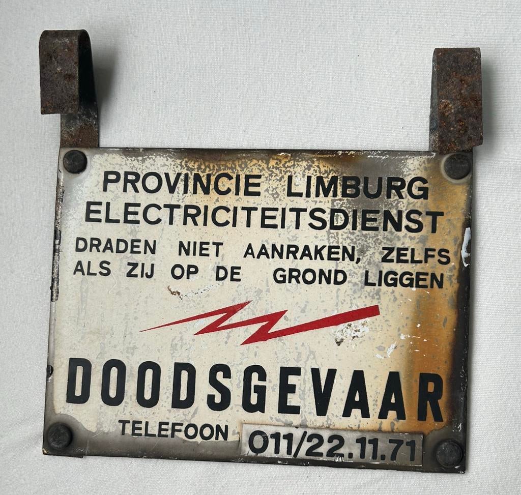 Zeldzaam Antiek emaille waarschuwingsbord Provincie Limburg, Verzenden