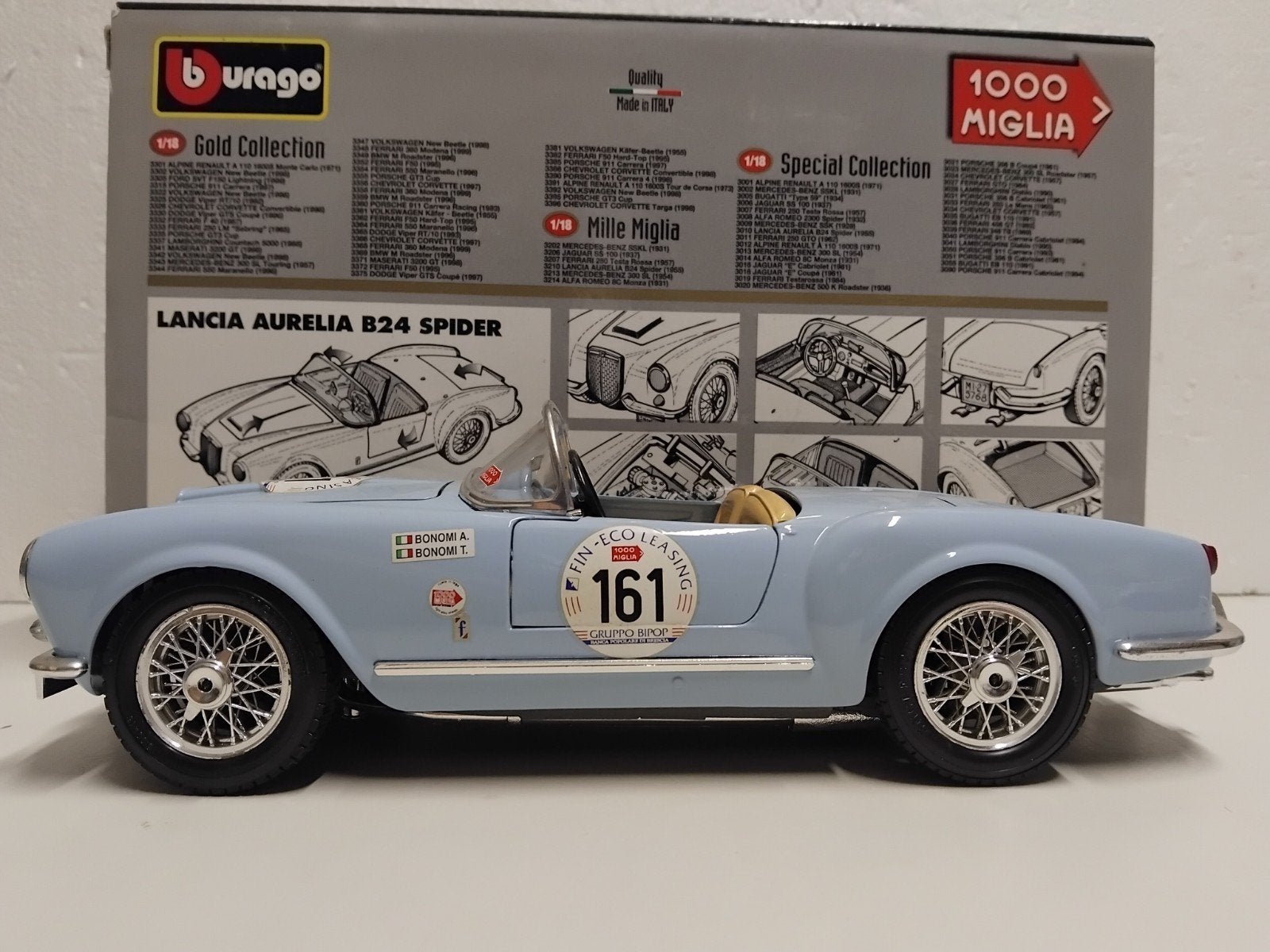 Lancia Aurelia B24 Rallye Mille Miglia 1000 Bburago 1:18 KRD, Ophalen of Verzenden, Zo goed als nieuw, Auto, Overige merken
