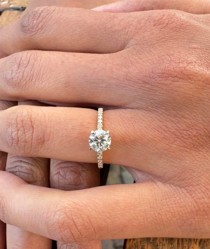 Verlovingsring 0,88ct 14k Geelgoud - Natuurlijke diamant, Sieraden, Tassen en Uiterlijk, Ringen, Nieuw, Ophalen of Verzenden, 17 tot 18