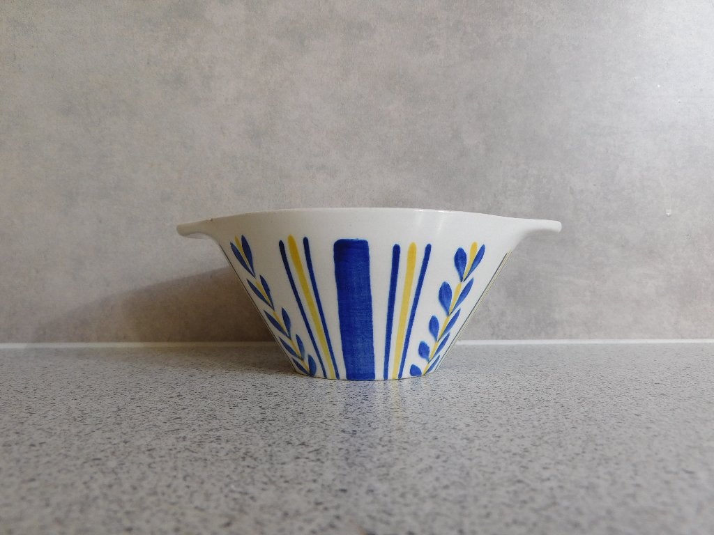 Kom Blauw Geel Stripe Royal Sphinx Maastricht 15x11,5x6 cm, Antiek en Kunst, Ophalen of Verzenden