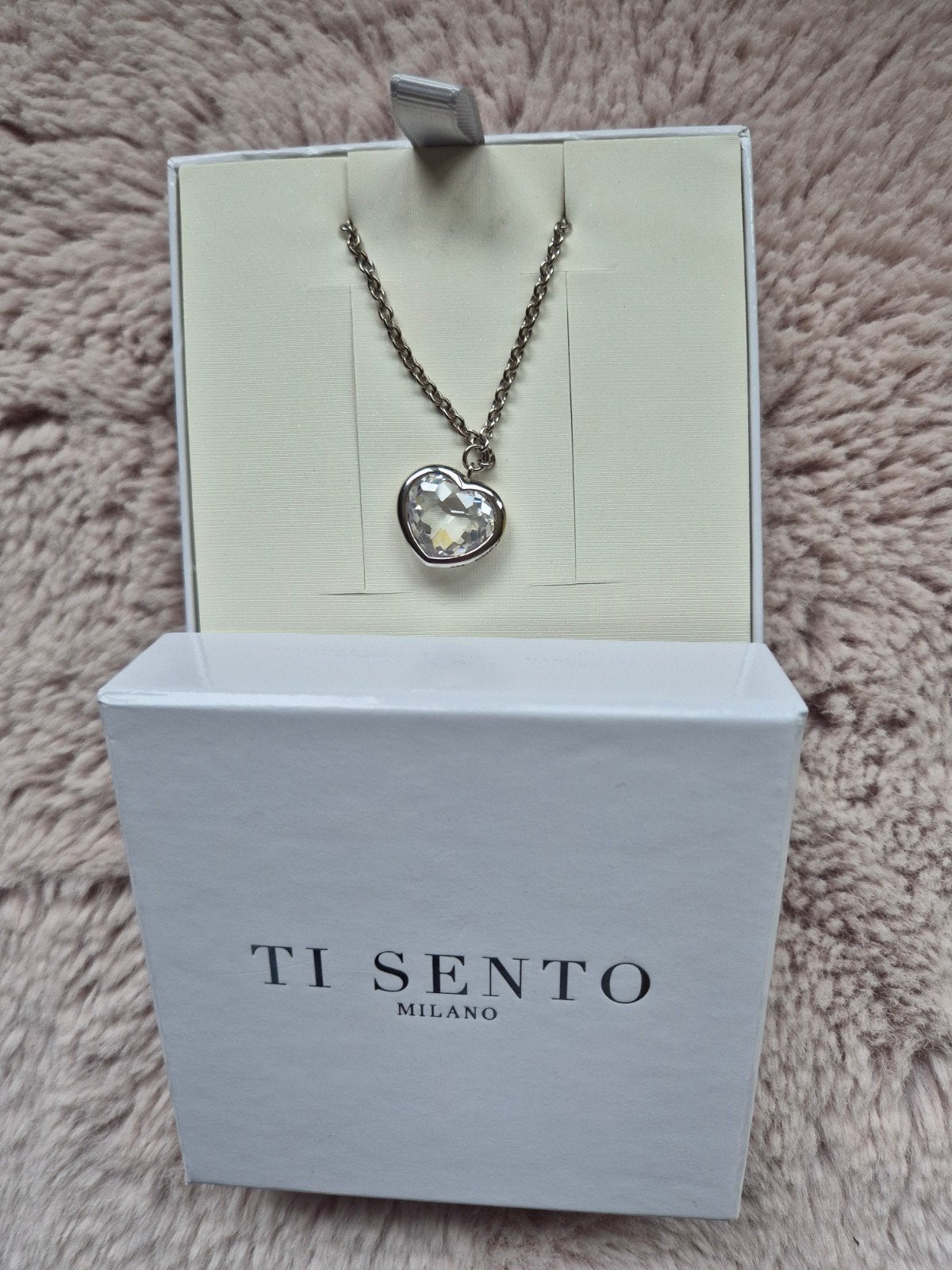 Ti Sento Milano, zilveren ketting met Swarovski kristal hart, Verstelbaar, Nieuw, Ophalen of Verzenden, Zilver
