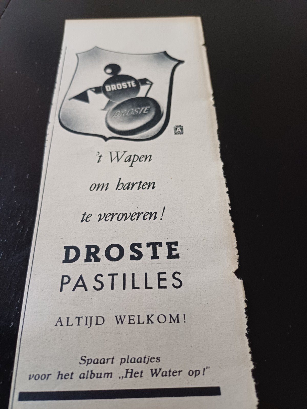 advertentie Droste pastilles wapen 1939, Verzamelen, Ophalen of Verzenden, Zo goed als nieuw, Overige typen