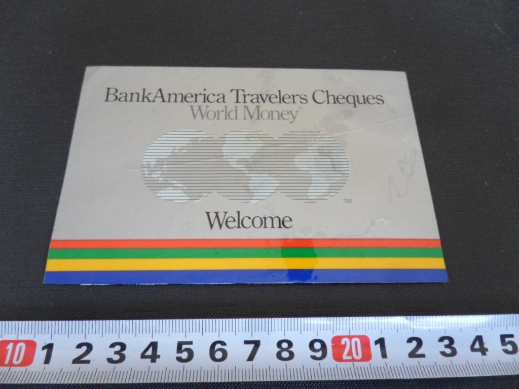 sticker dubbelzijdig bank america travelers cheques welcome, Verzamelen, Ophalen, Zo goed als nieuw