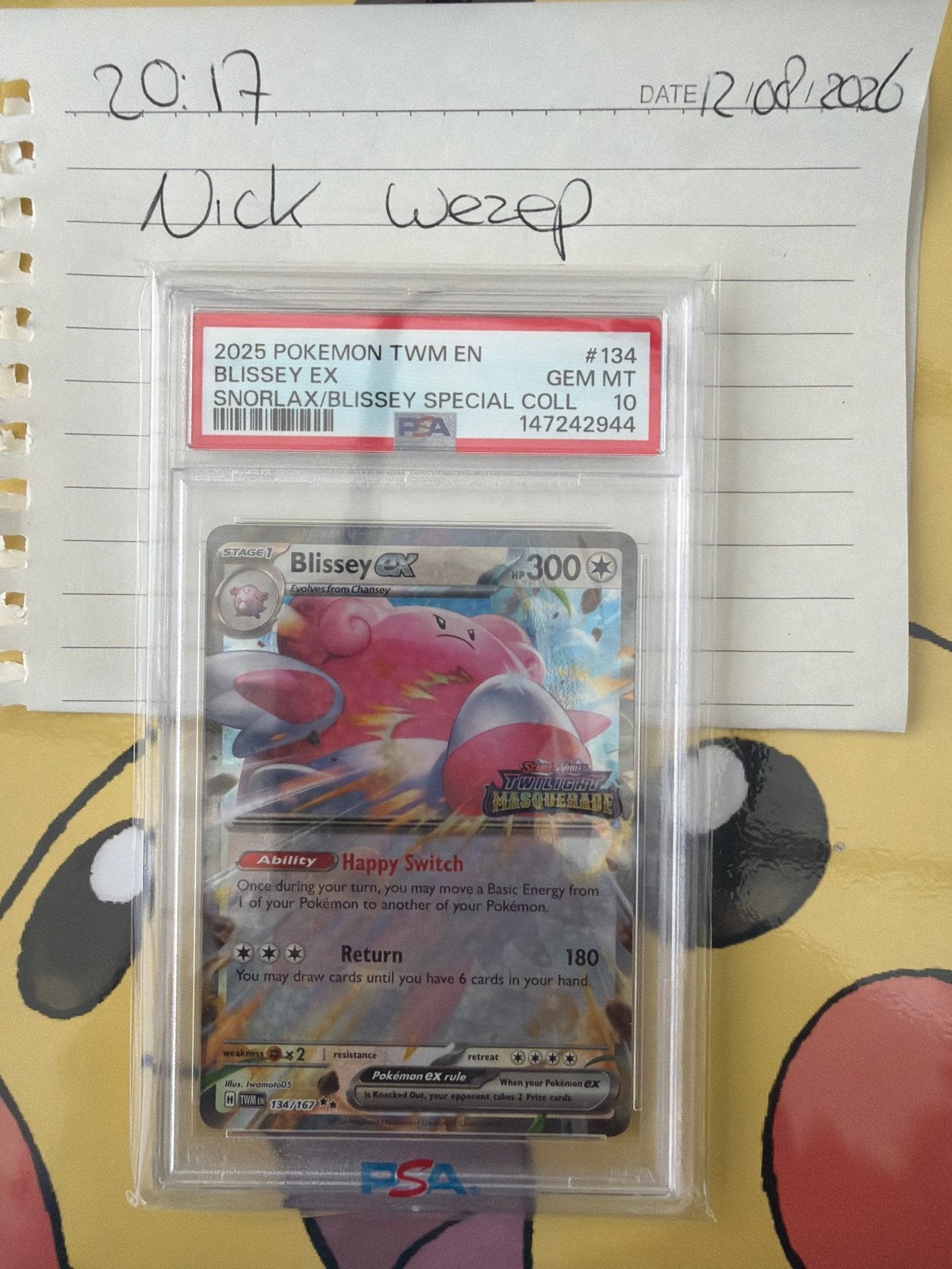 Blissey ex #134 GEM MT 10 PSA 2025 Pokemon TWM EN, Ophalen of Verzenden, Nieuw, Losse kaart