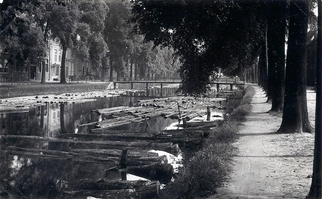Gevaert Fotokaart Middelburg Herengracht  Boomstammen/water, Verzenden, 1940 tot 1960, Ongelopen, Zeeland