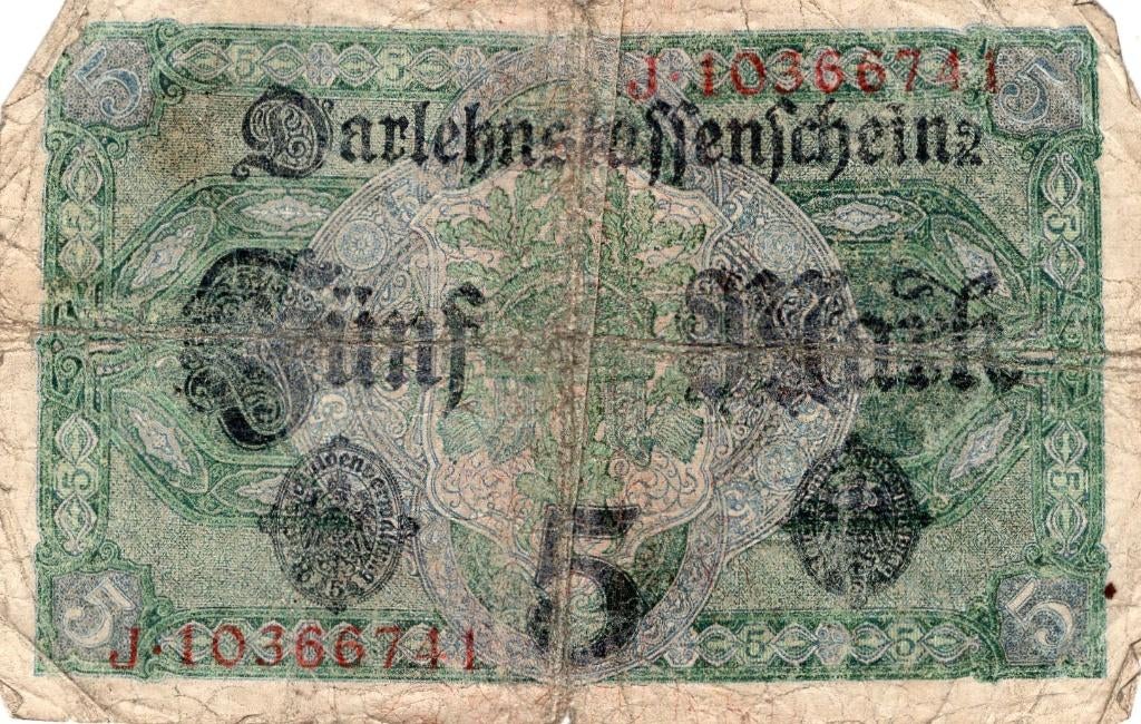 Bankbiljet:  Duitsland, 5 Mark Darlehnskassenschein, 1917, Postzegels en Munten, Bankbiljetten | Europa | Niet-Eurobiljetten, Verzenden