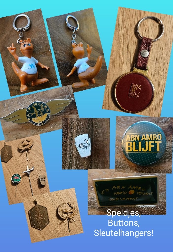Speldjes, sleutelhanger Walibi, pins, bevrijding, ABNAMRO!, Ophalen of Verzenden, Zo goed als nieuw, Figuurtje, Speldje of Pin