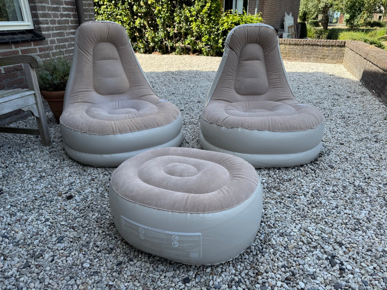 Opblaasbare lounge stoelen met poef - Zo goed als nieuw, Ophalen, Kunststof, Gebruikt, Twee