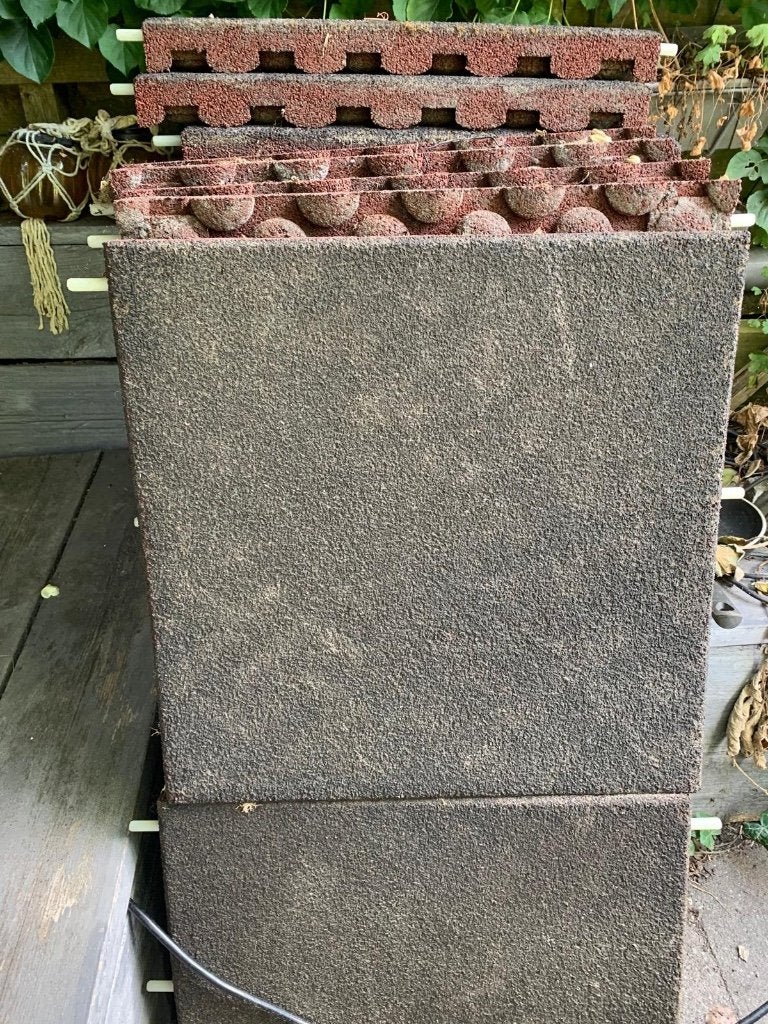 Rubberen tegels 25 stuks, 49 x 49 cm, Tuin en Terras, Tegels en Klinkers, Ophalen, Gebruikt, Overige typen, Rubber