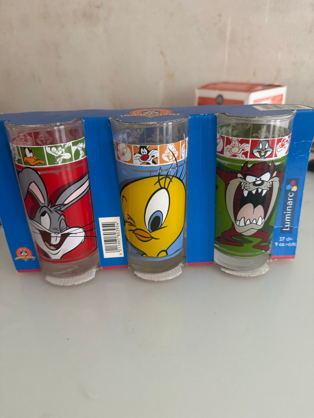 Luminarc Looney Tunes glazen set - Bugs, Tweety, Taz, Nieuw, Ophalen of Verzenden, Meerkleurig, Overige merken