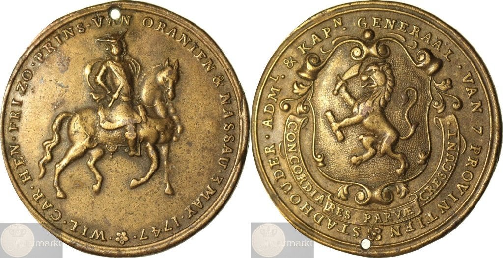 Historiepenning - 1747 'Verheffing Willem Friso Stadhouder', Postzegels en Munten, Munten | Nederland, Ophalen of Verzenden, Vóór koninkrijk