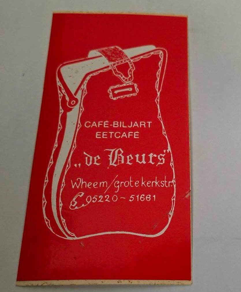 Sticker Cafe-biljart eetcafé De Beurs. Wheem, Ophalen of Verzenden, Zo goed als nieuw, Bedrijf of Vereniging