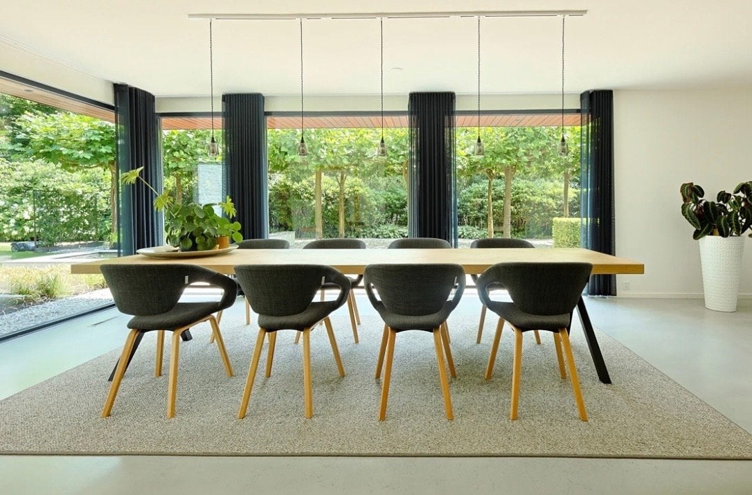 350cm lange tafel - dubbele visgraat eiken, Huis en Inrichting, Ophalen, 200 cm of meer, 50 tot 100 cm, Zo goed als nieuw