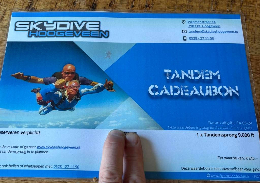 Parachutespringen tandemsprong, Twee personen, Cadeaubon