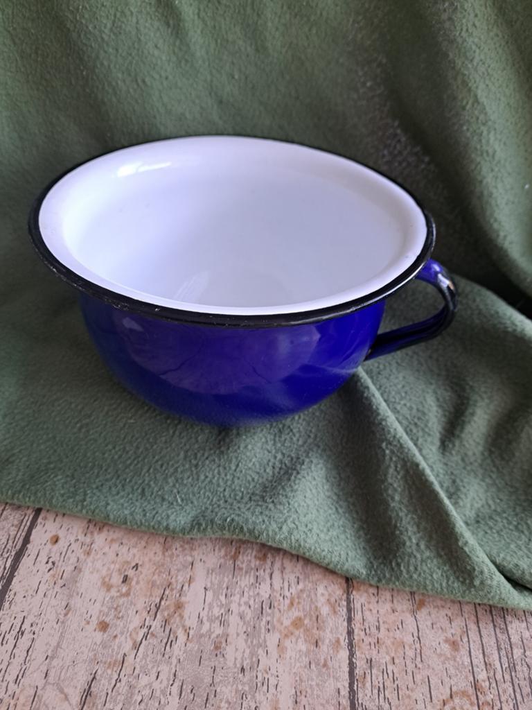 Vintage blauwe emaille po met handvat, Ophalen of Verzenden