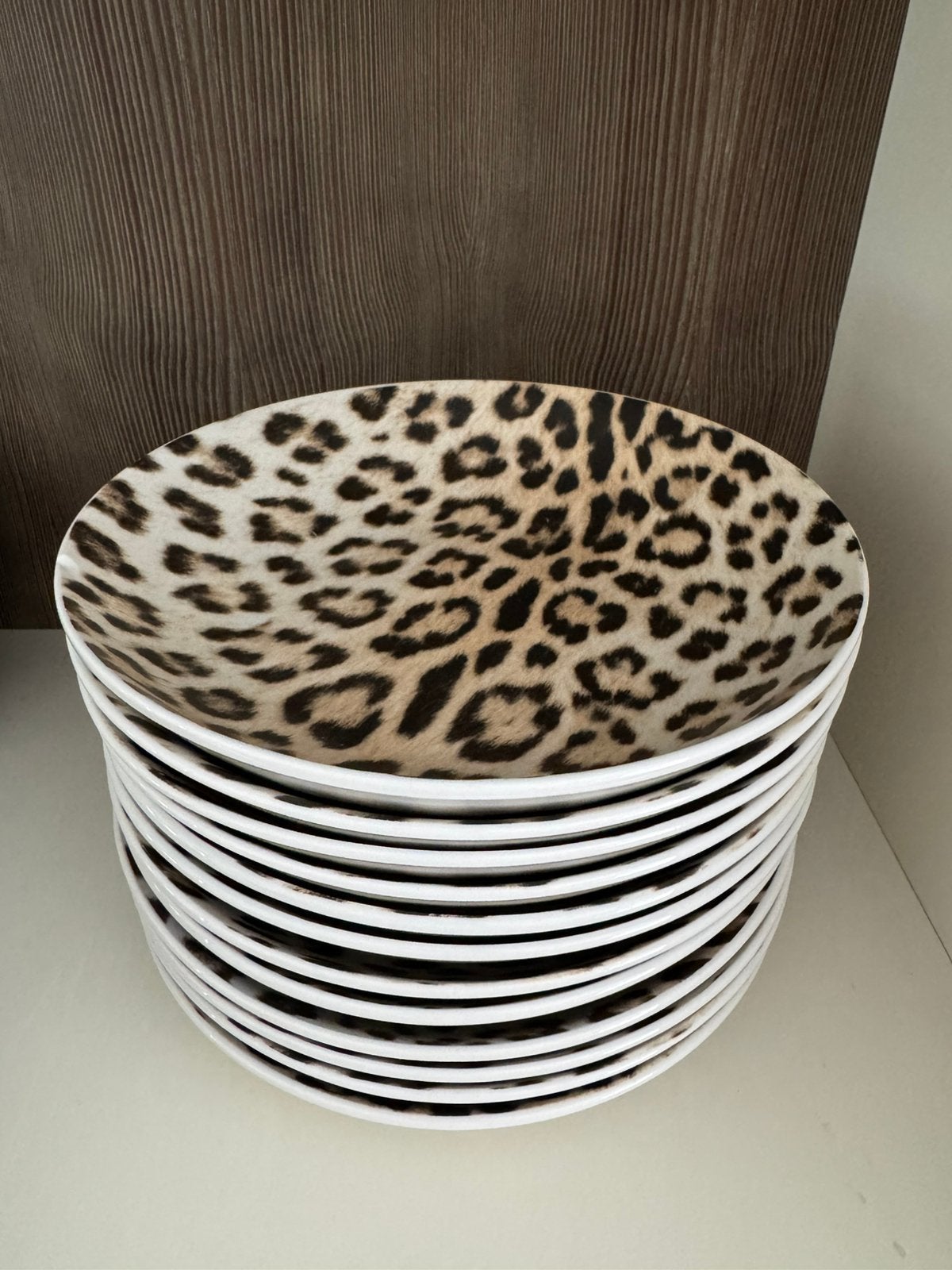 12 diepe leopard borden, Ophalen, Zo goed als nieuw, Bord(en), Overige stijlen