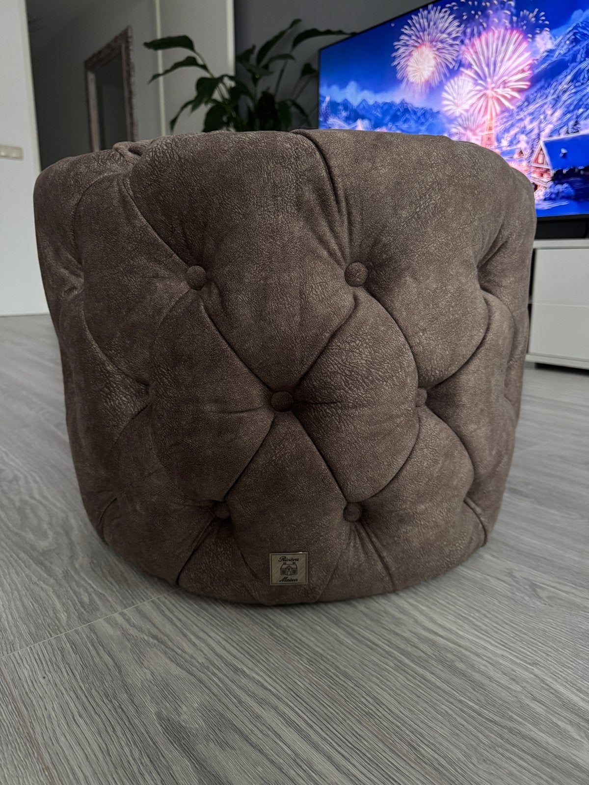 Poef Riviéra Maison zo goed als nieuw., Huis en Inrichting, Ophalen of Verzenden, Zo goed als nieuw, Rond, Minder dan 50 cm