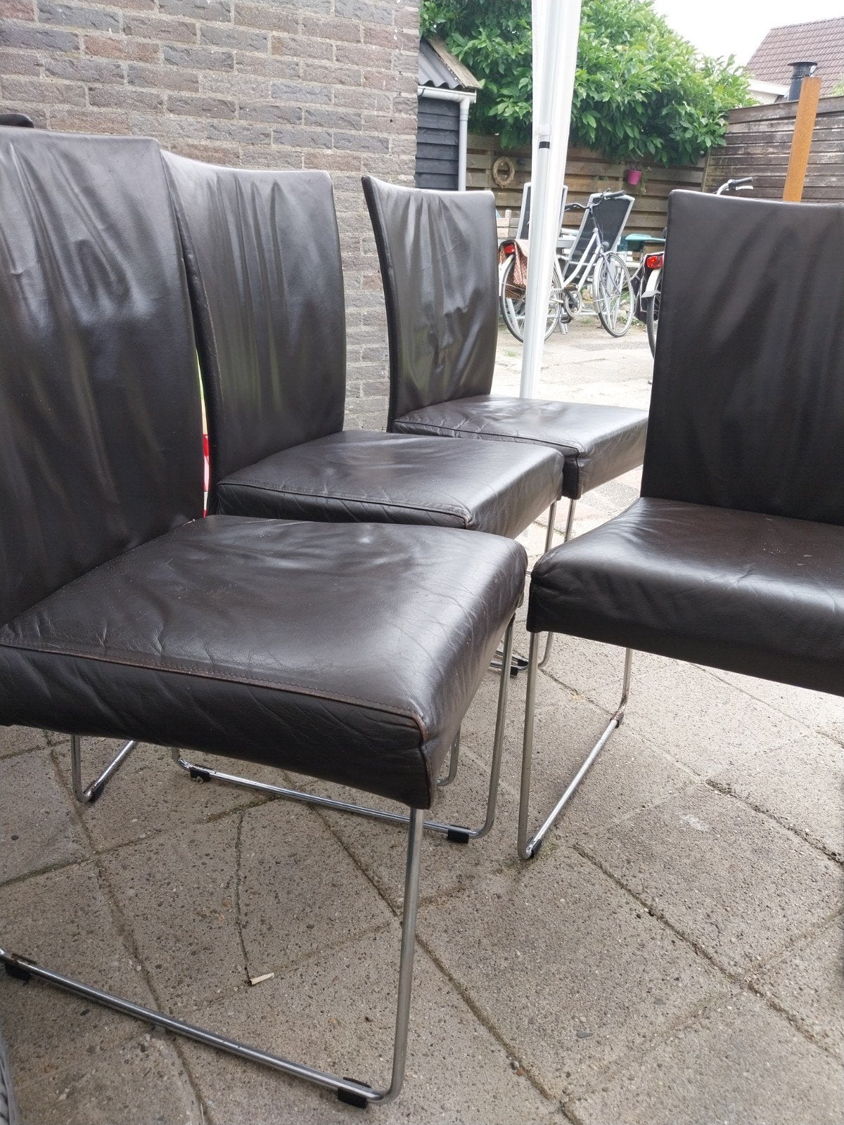 Set van 6 Topform eetkamerstoelen - Bruin leer gratis, Huis en Inrichting, Stoelen, Gebruikt, Bruin, Ophalen of Verzenden, Vier