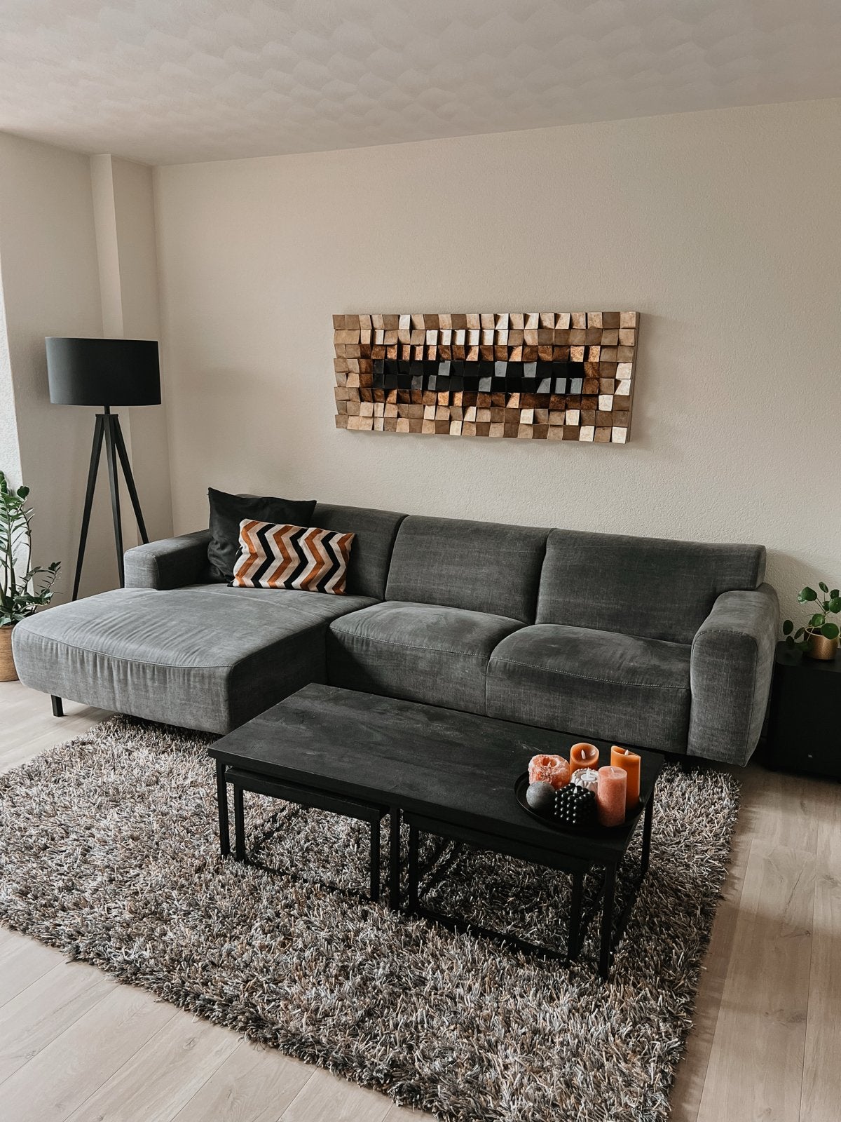 Van Bommel Grijze Jeans-achtige Bank met Chaise Longue, Ophalen, 250 tot 300 cm, 125 tot 150 cm, Zo goed als nieuw