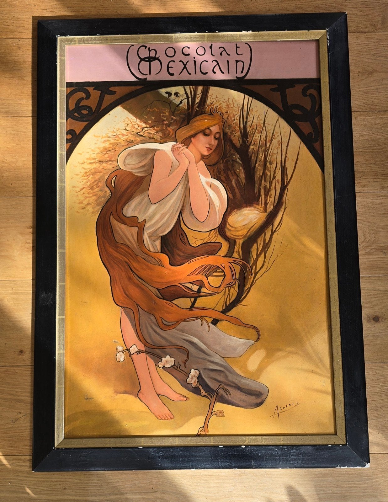 Art Nouveau Schilderij 'Chocolat Mexicain' - Gesigneerd, Antiek en Kunst, Portret of Personen, Klassiek, Doek, Verzenden