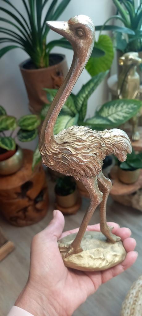 Vintage struisvogel beeldje van metaal - 28cm hoog, Ophalen of Verzenden