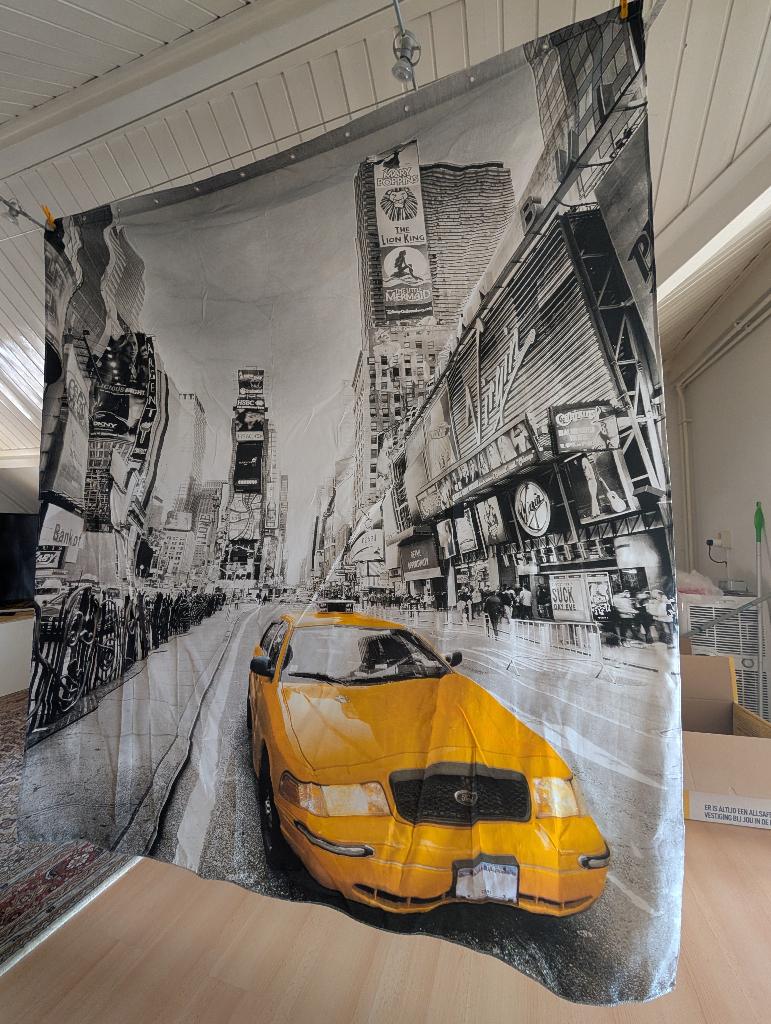 Douchegordijn New York print, gewassen, met ophangringen, Ophalen of Verzenden, Zo goed als nieuw, Overige kleuren, Overige typen
