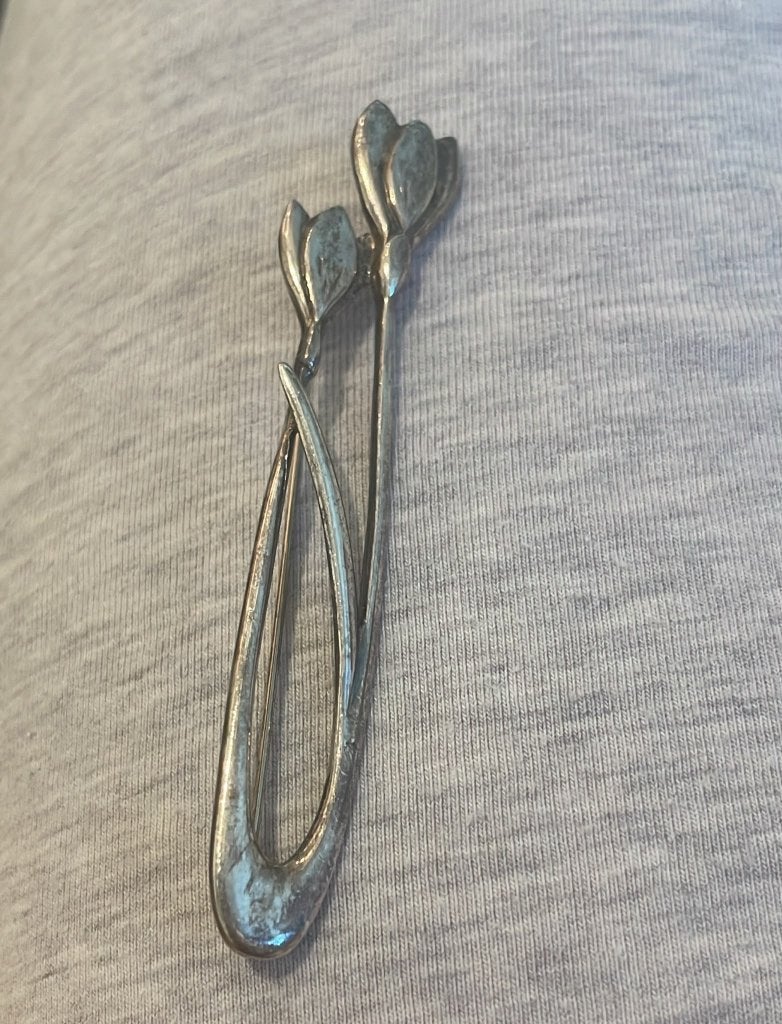 Vintage Verzilverde Tulpen broche, Ophalen, Overige materialen, 4 tot 7 cm, Zo goed als nieuw