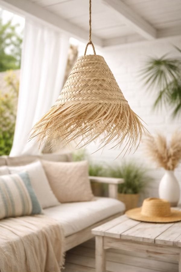 Lampenkap Sally - Ibiza stijl rieten hanglamp naturel, Hanglamp, Natuurlijk materiaal, Beige, Nieuw