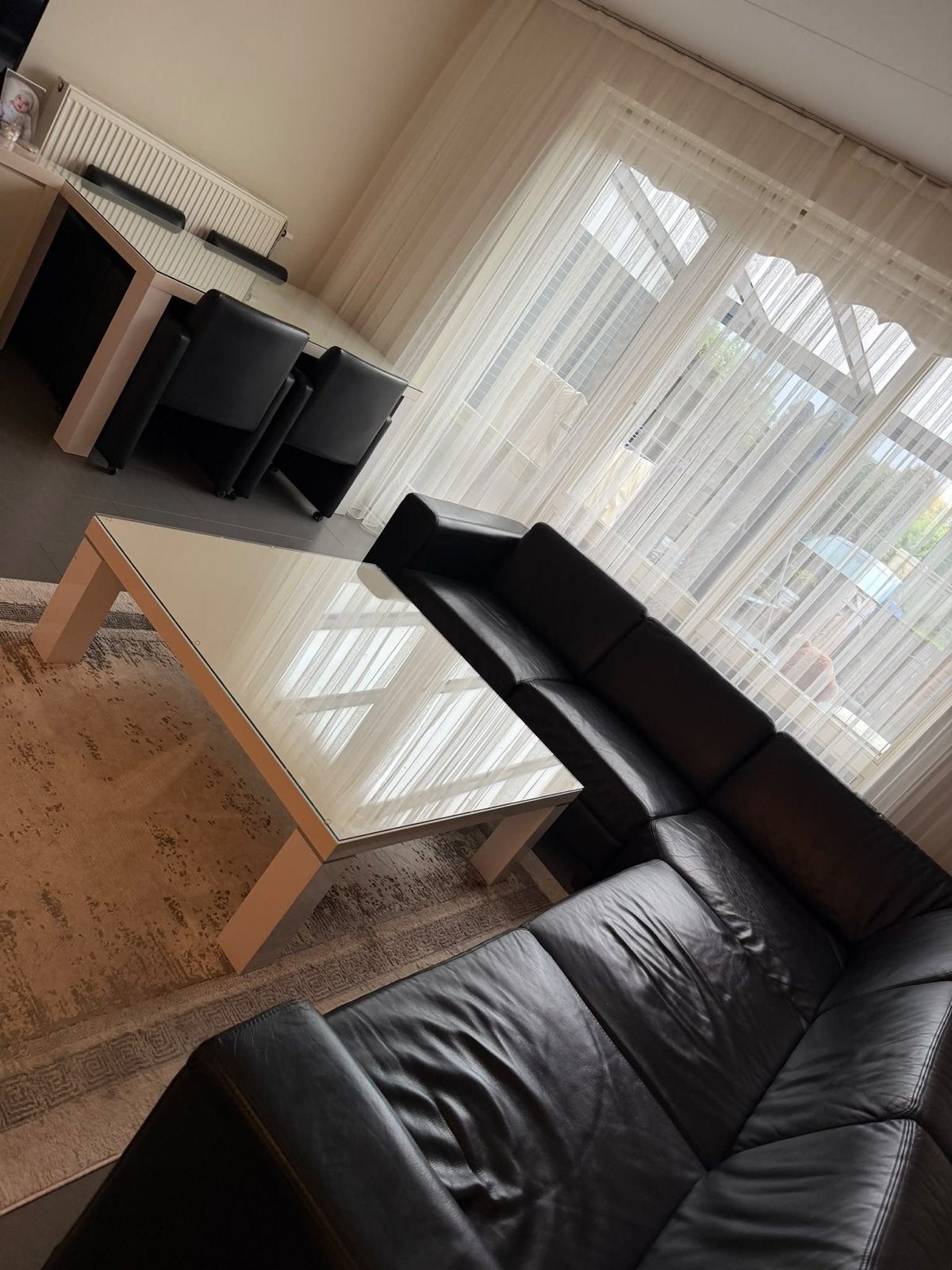 Complete woonkamer: , stoelen, hoogglans tafels, Huis en Inrichting, Ophalen, Gebruikt, Leer