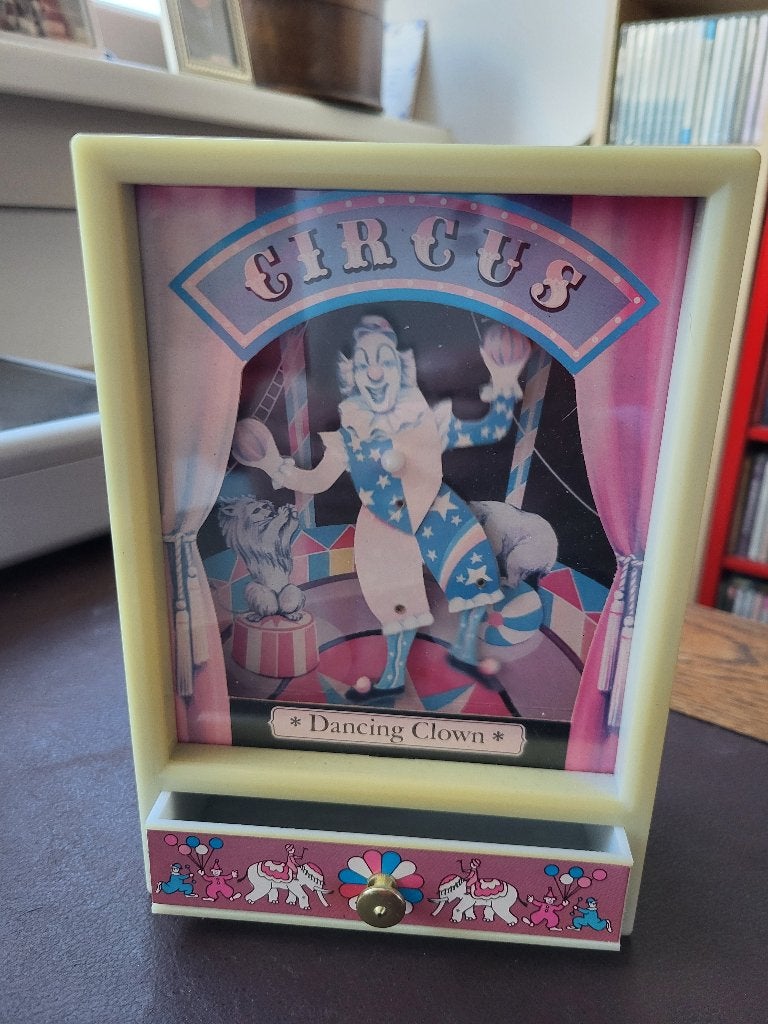 Vintage Muziekdoos Circus Dansende Clown., Antiek en Kunst, Ophalen of Verzenden