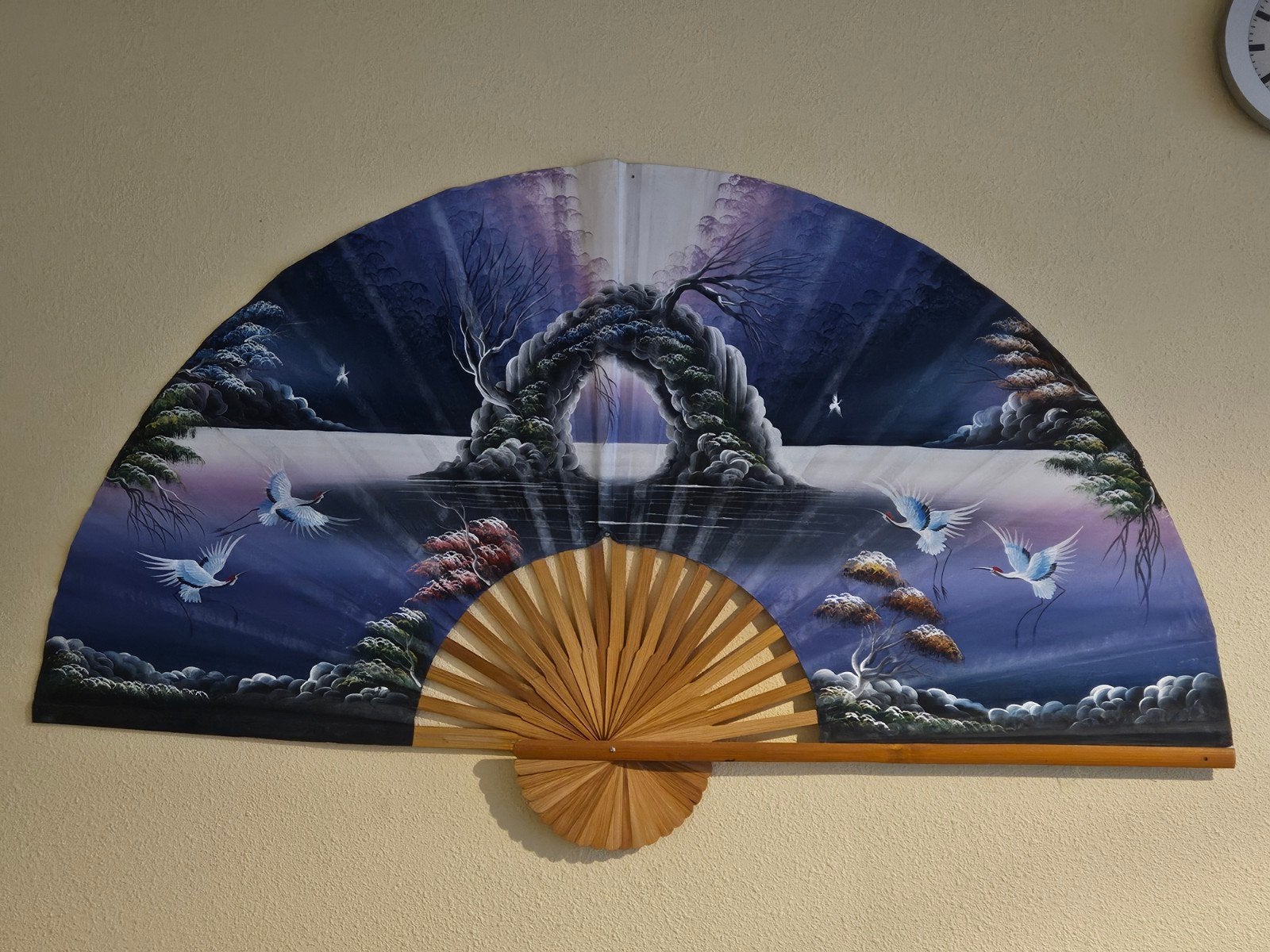 Grote decoratieve bamboe waaier - 160x90 cm, Huis en Inrichting, Gebruikt, Meerkleurig, Ophalen of Verzenden, Oosters