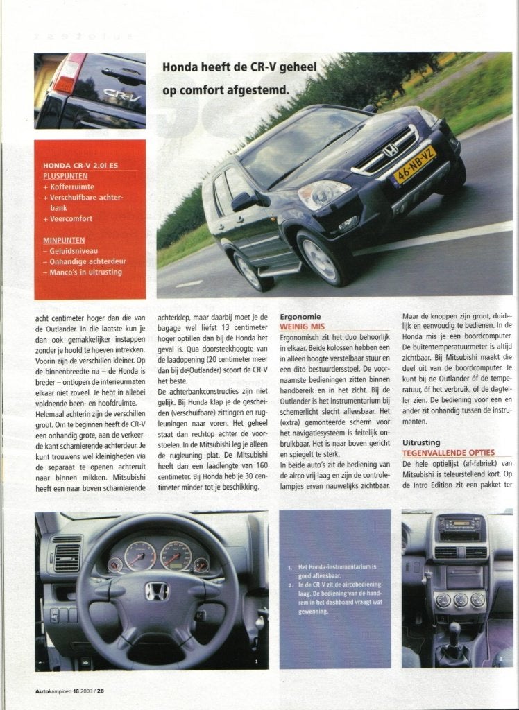 Autokampioen dubbeltest Honda CR-V en Mitsubishi Outlander, Ophalen of Verzenden, Gelezen, Honda