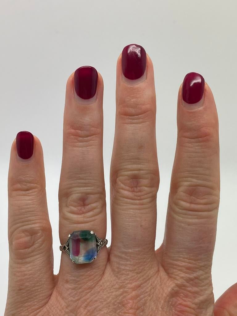 C803 Prachtige zilveren ring mystic topaas maat 17, Sieraden, Tassen en Uiterlijk, Antieke sieraden, Ring, Zilver, Met edelsteen