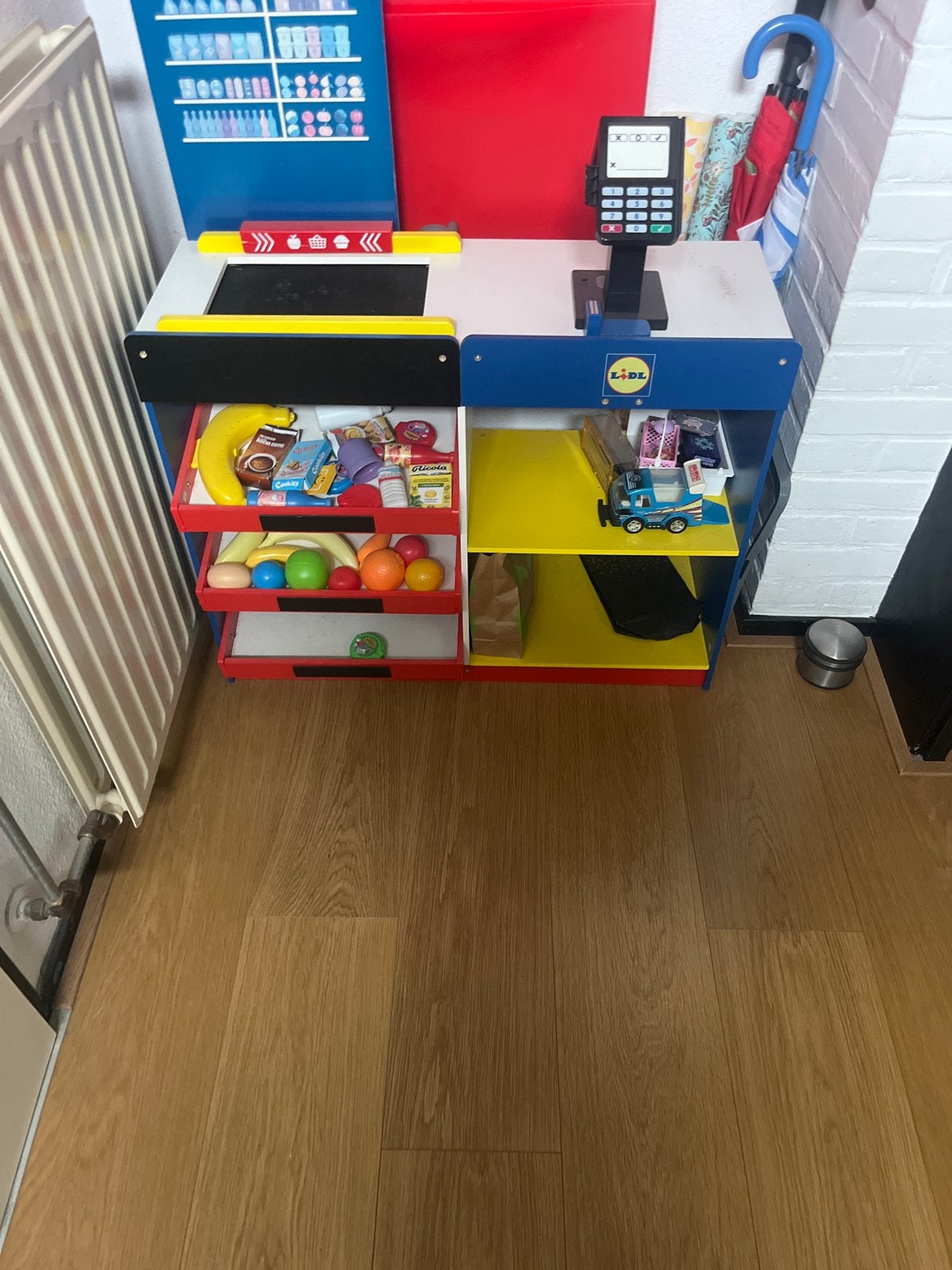 Lidl Houten Speelgoed Supermarkt Kassa met Accessoires, Ophalen of Verzenden, Gebruikt, Jongen of Meisje