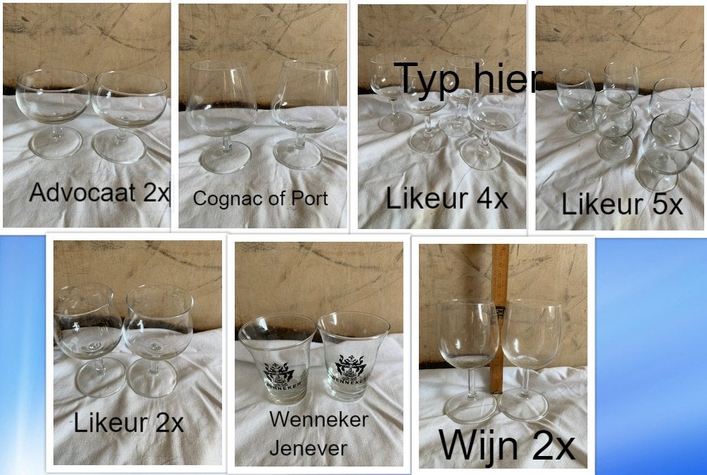 Diverse glazen: Advocaat, Cognac, Likeur, Jenever, Wijn, Ophalen of Verzenden, Gebruikt, Overige typen