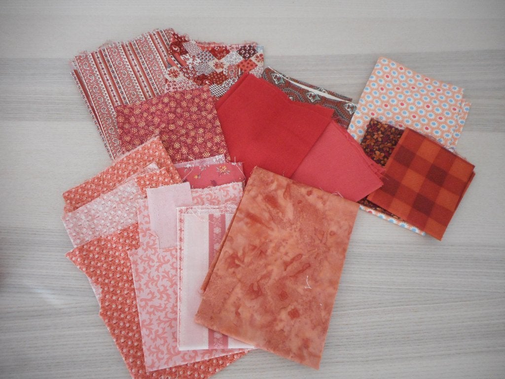 Pakket lapjes, stof in de kleur tint oranje patchwork, quilt, Hobby en Vrije tijd, Stoffen en Lappen, Oranje, Ophalen of Verzenden