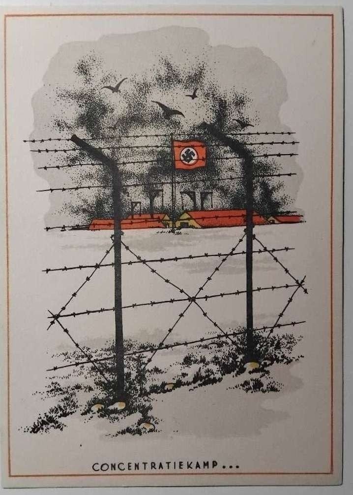 Zeldzame Illegale WO2 Propaganda Briefkaart, De Bezige Bij, Ophalen of Verzenden, Overige soorten, Nederland, Foto of Poster