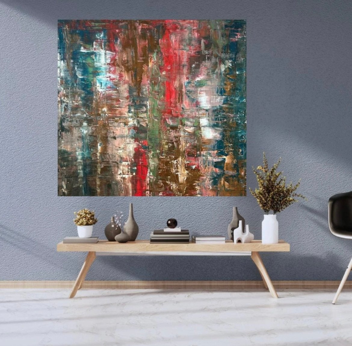 Squeegee art kleurrijk vierkant groot schilderij, Ophalen