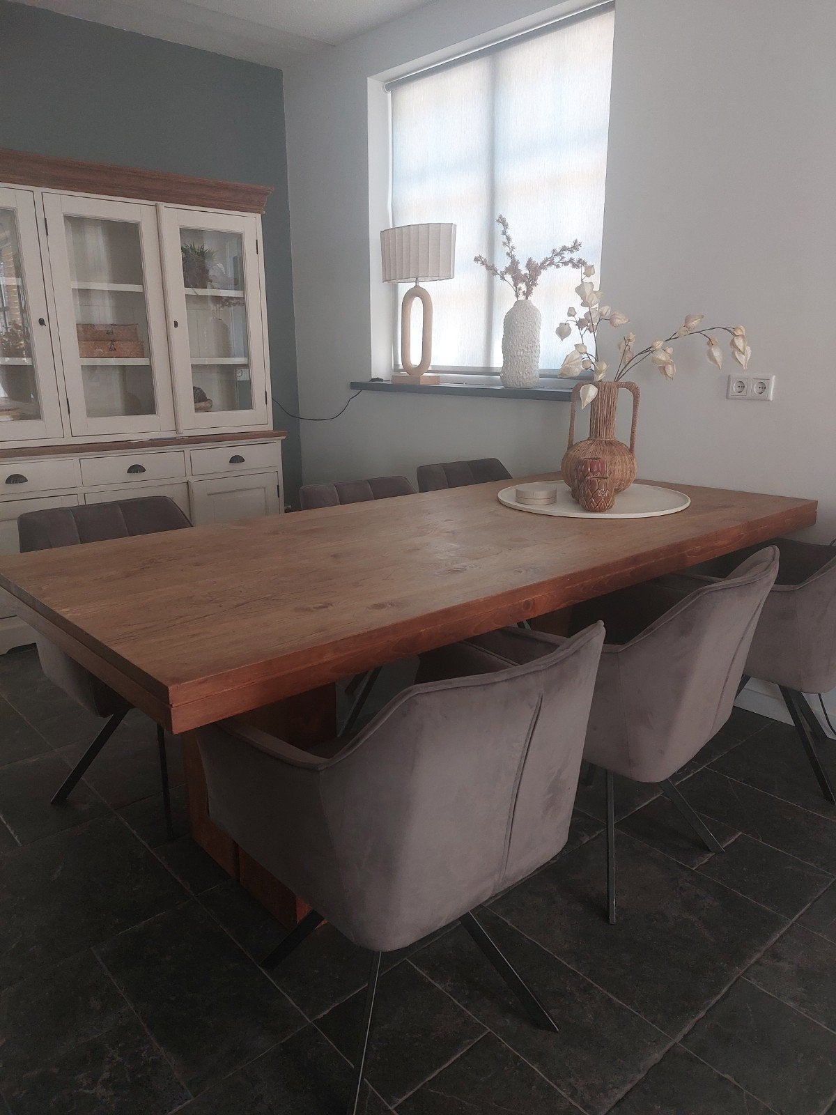 eethoek met 6 eetkamerstoelen, Ophalen, Gebruikt, 200 cm of meer, 50 tot 100 cm