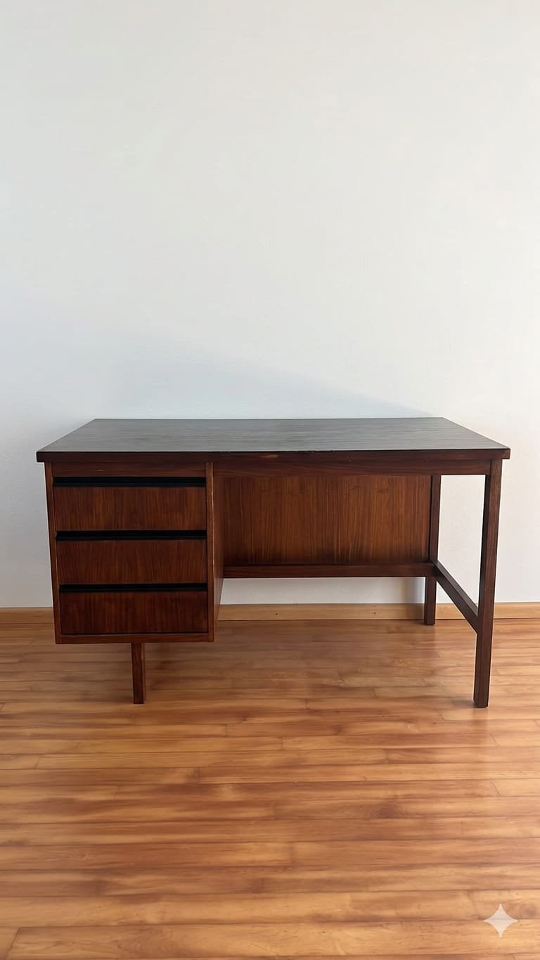 Midcentury design BUREAU; 75 cm X 125 cm, hoogte 76 cm, Ophalen, Gebruikt, Hout, Overige merken
