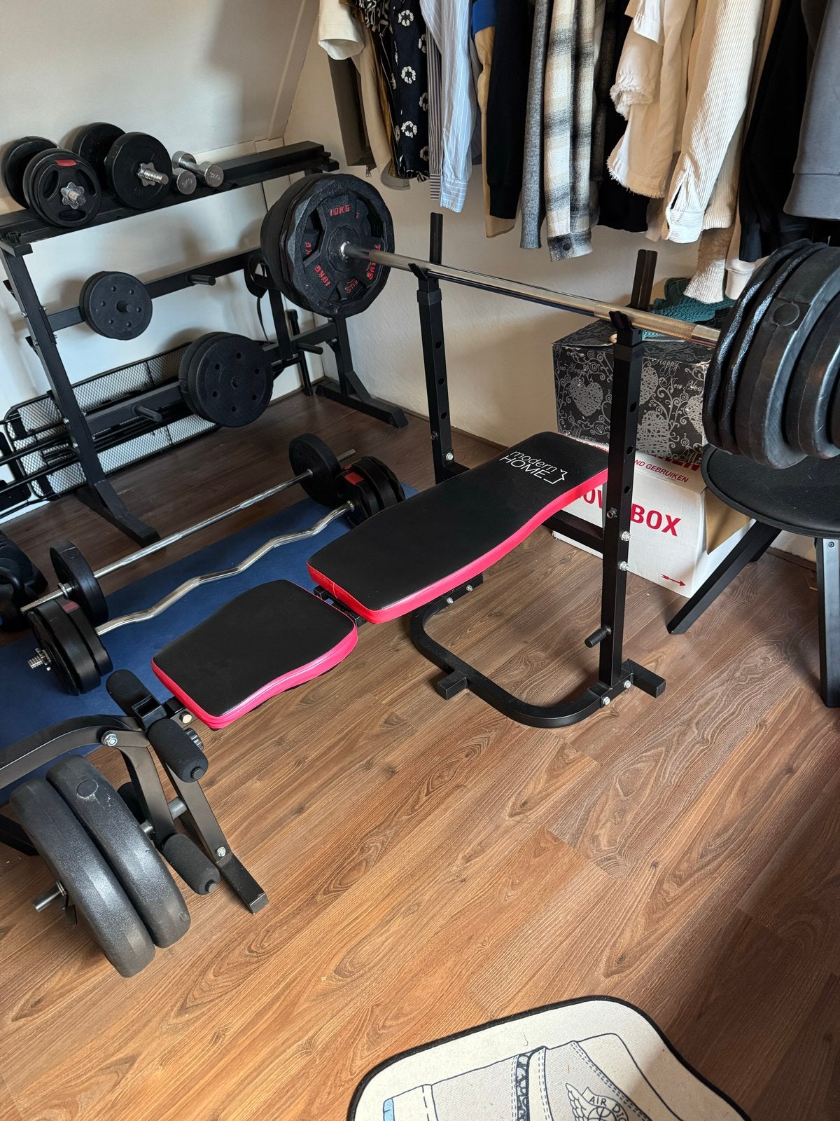 Diverse Fitness spullen: Bank, Halters, rek, Gewichten, Ophalen, Zo goed als nieuw, Rug, Fitnessbank