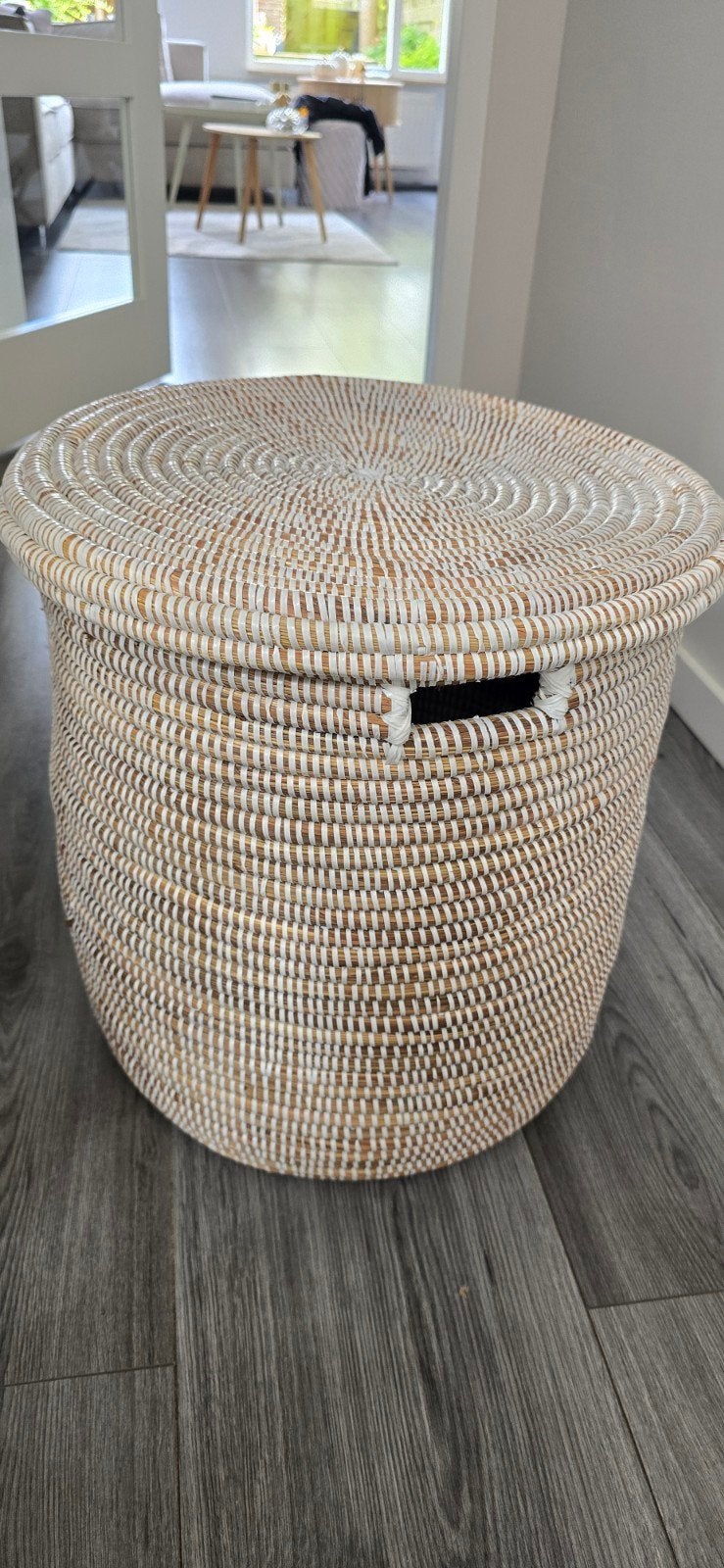 Afrikaanse opbergmand/wasmand van riet, Mand, Geribbeld, Rond, Ophalen of Verzenden