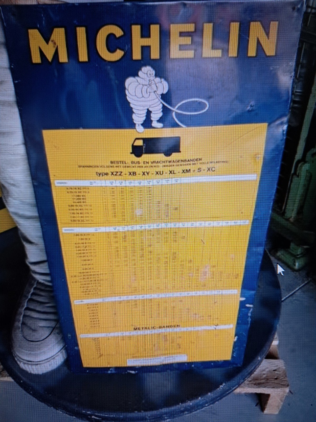 Michelin reclame bord blik, bandenspanning 1970/71 Amsterdam, Reclamebord, Eu, Gebruikt, Eu